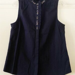 J. Crew Navy Sleeveless Blouse with Embellishments